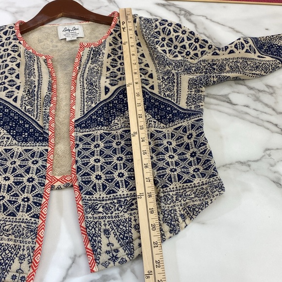 Lucky Lotus by Lucky Brand Open Front Cardigan Womens Sz Large Cream Blue Aztec - Picture 12 of 14
